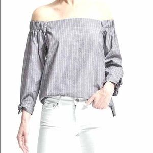 Banana Republic Pinstripe Off the Shoulder Top